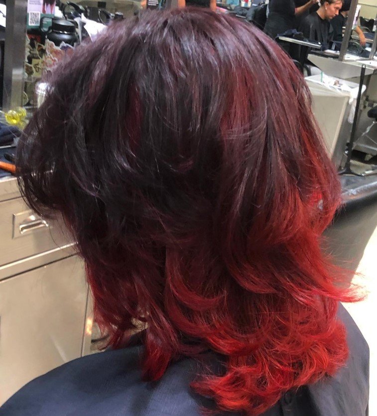 Fluffy Medium Fire Brick Red and Burgundy Wolf Cut